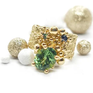 Dreamy Gold s Peridotom, črnim Diamantom in zelenim Safirjem